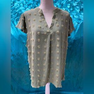 B size 2X army green short sleeve with eyelash‎ polka dots casual dressy summer